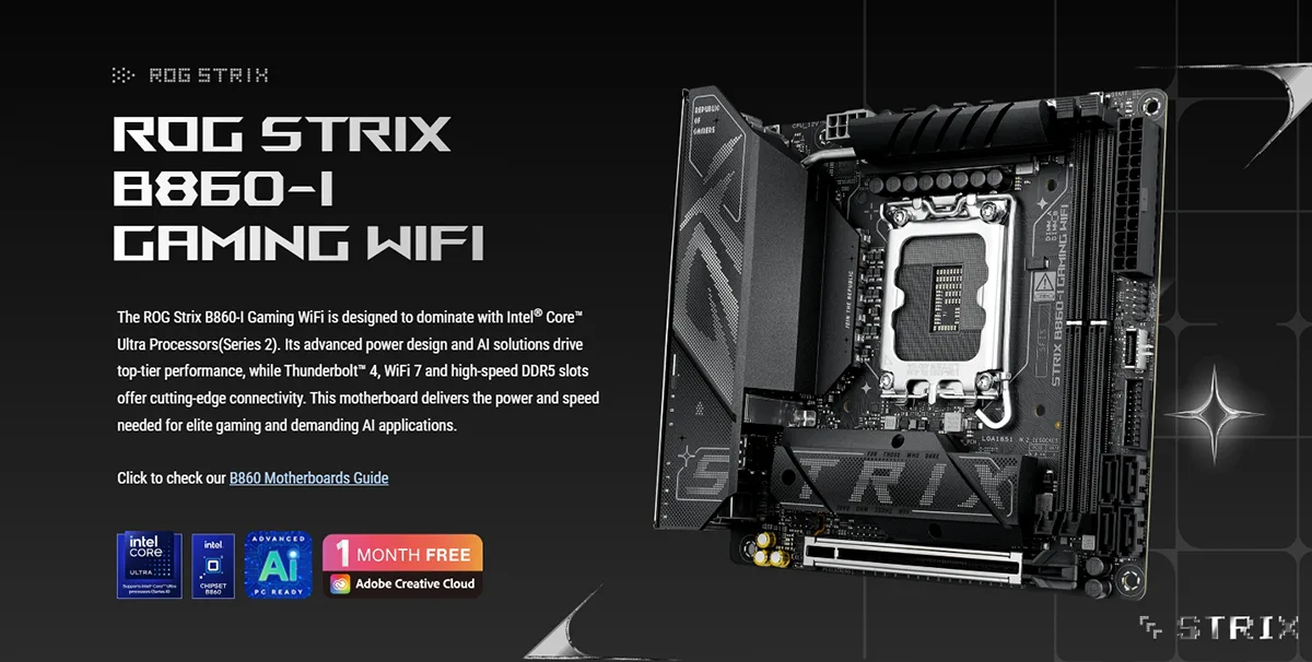 ASUS ROG STRIX B860-I GAMING WIFI Intel LGA1851 Mini-ITX Motherboard Price in Bangladesh